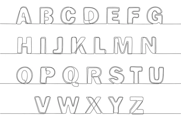 Continuous One Line Font Hand Drawn Alphabet Line Art Letters — Stock Vector