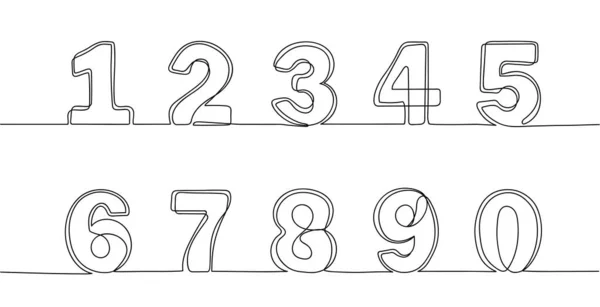 Continu Één Regel Nummers Handgetekende Telling Symbolen Schets Krabbel Nummer — Stockvector