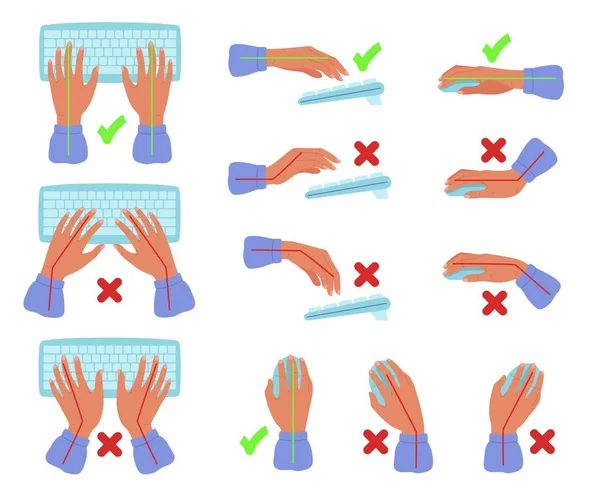 Postur Papan Ketik Dan Tangan Tetikus Posisi Tangan Yang Benar - Stok Vektor