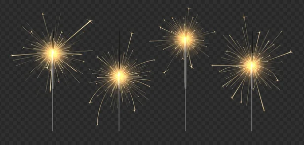 Nieuwjaarskaarsen Bengaalse Vuur Voor Wintervakantie Partij Goud Vonken Gloed Licht — Stockvector