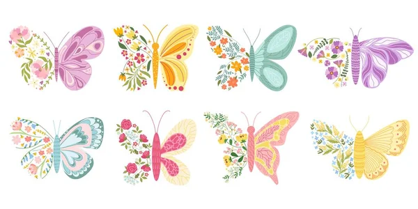 Květinoví Motýli Letní Motýl Barevnými Květy Tvaru Křídla Pěkný Hmyz — Stockový vektor