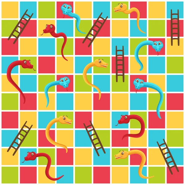 Snake Ladders Grid Color Tiles Game Board Cute Snakes Ladder — Stock Vector