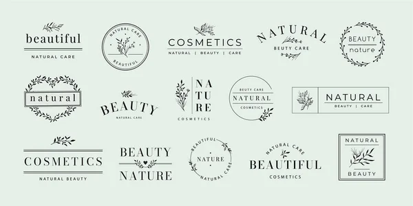 Güzellik Ürünleri Etiketi Çiçek Süsleriyle Doğal Kozmetik Etiket Zarif Kaplıca — Stok Vektör