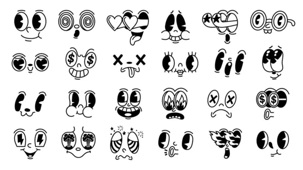 Expresiones Faciales Retro Los Años Rostros Mascotas Para Personajes Animación — Archivo Imágenes Vectoriales