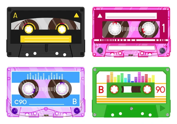 Аудиозаписи Ретро Пластиковая Цветная Кассета Музыкальным Миксом Старая Технология Записи — стоковый вектор