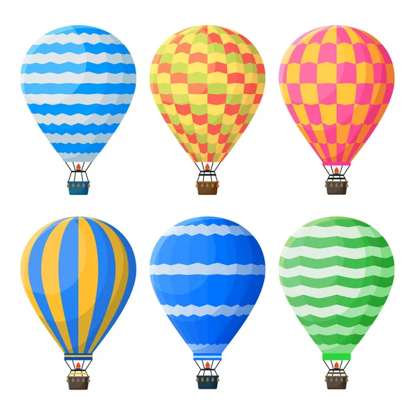 熱気球 カラフルな飛行ヴィンテージの飛行船 冒険のためのスカイビークル 旅行活動 カラフルな交通機関での飛行船の旅や旅行 探査分離ベクトルセットから航空機を持ち上げる — ストックベクタ