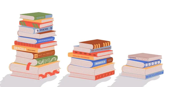 Bücherstapel Cartoon Stapel Von Handbüchern Lehrbuch Bildungsstudienliteratur Turm Von Publikationspapier — Stockvektor