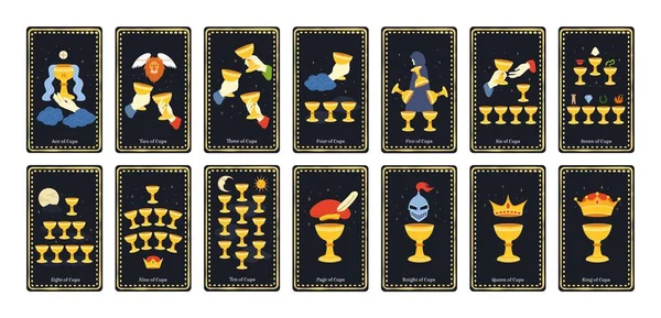 Petites Tasses Arcanes Cartes Tarot Roi Reine Chevalier Page Tasses — Image vectorielle
