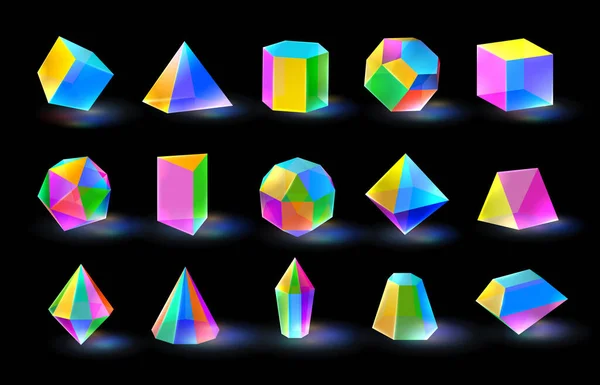 Flerfärgad Diamant Kristall Former Prisma Färg Glas Prisma Olika Volymetriska — Stock vektor