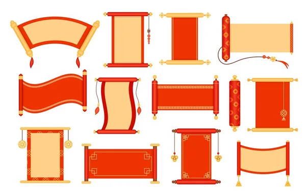 Chinesische Rollen Asiatische Umschlagkarte Traditionelle Rote Hängende Schriftrolle Dekorativen Rahmen — Stockvektor