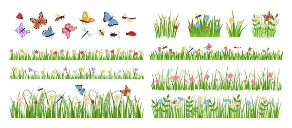 Early Spring Garden Flowers Forest Garden Blooming Plants Insects Green — Stockvector