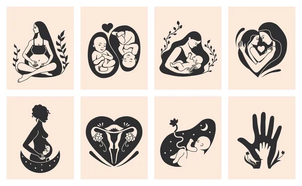 Maternidad Dibujada Mano Maternidad Amor Materno Emblema Las Mujeres Embarazadas — Archivo Imágenes Vectoriales