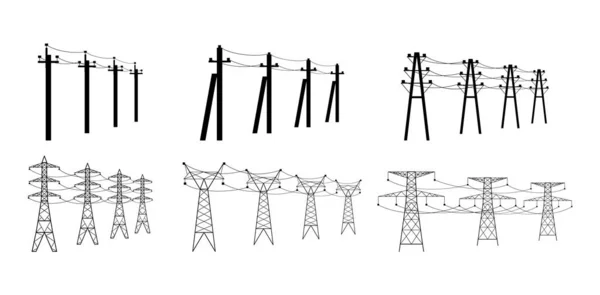 Torres Distribuição Energia Linhas Elétricas Alta Tensão Postes Utilidade Com — Vetor de Stock