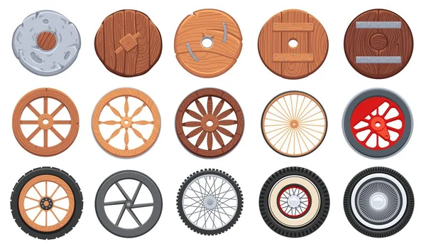 Roda Antiga Carrinho Mão Madeira Carroça Enferrujada Rodas Pedra Velhas — Vetor de Stock