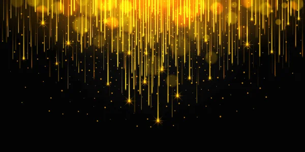Gouden Glinsterende Vallende Sterren Donkere Achtergrond Met Vallende Glanzende Glitter — Stockvector