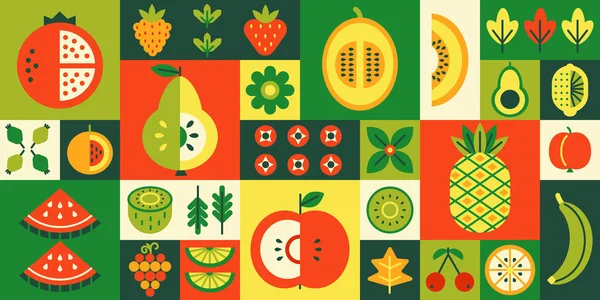 Geometrická Mozaika Ovoce Zdravá Strava Čerstvé Šťavnaté Ovoce Bobule Přírodní — Stockový vektor