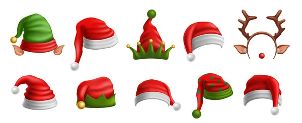 크리스마스 Festive Santas Red Cap Elf Hat Ear Xmas Deer — 스톡 벡터