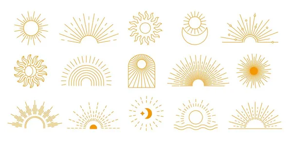 Estallido Sol Bohemio Símbolo Del Amanecer Sol Rayos Luna Conjunto — Archivo Imágenes Vectoriales