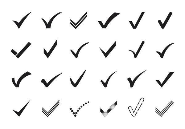 Check Mark Icons Verification Approval Marks Correct Answer Sign Tick — Stock Vector