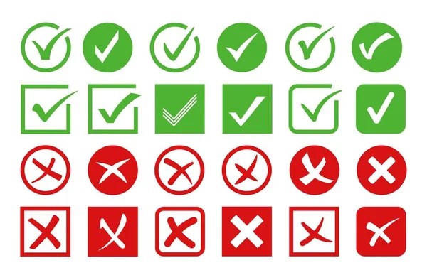 stock vector Checkmark and cross icons. Verification sign, approved and denied marks. Accepted and rejected different styles vector symbol set. Correct and wrong choice, true or false answer concept