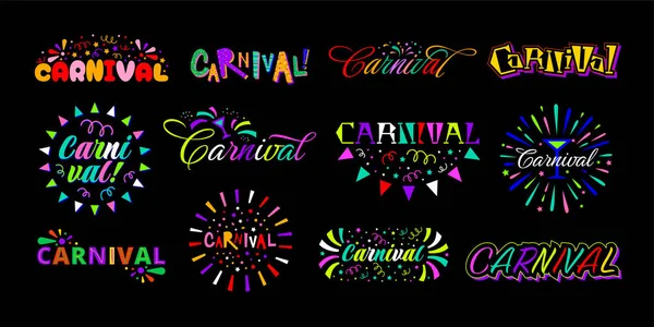Letras Carnaval Brasileiro Emblema Carnavais Festivos Adesivo Festa Com Confete — Vetor de Stock