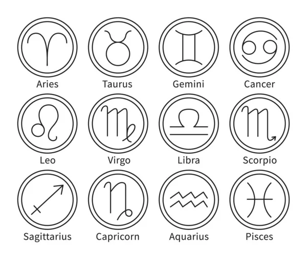 Sinais Zodíaco Símbolos Astrologia Horóscopo Linha Minimalista Arte Ícones Espirituais — Vetor de Stock