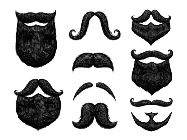 Sketch Black Mustache Beard Hand Drawn Retro Gentleman Barber Styles — Stock Vector