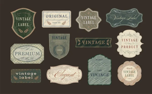 Vintage Commerce Labels Old Ribbons Banner Design Template Aged Paper — Stock Vector