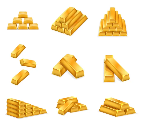 Złote Sztabki Błyszczące Złote Cegły Ułożone Sztabki Złota Bankowość Bogactwo — Wektor stockowy