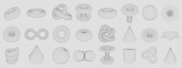 Formes Torus Fil Métallique Formes Abstraites Grille Tunnel Maille Géométrique — Image vectorielle