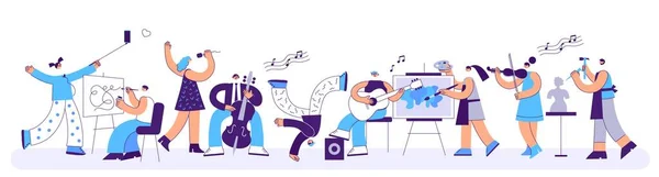 People of creative professions. Professional artist, musician, singer and dancer characters. Contemporary art school or hobbies and creativity flat vector illustration. Sculptor and blogger