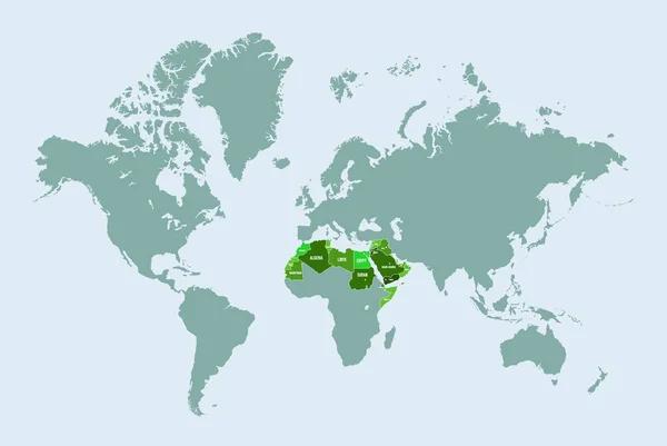 阿拉伯世界地图 伊斯兰地理 连接东非和亚洲的阿拉伯国家 矢量信息图解 地图学概念 绿地边界平面卡通设计 — 图库矢量图片