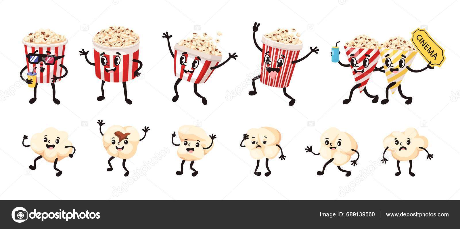 Cartoon Popcorn Mascot Funny Popping Corn Popcorn Bucket Characters ...