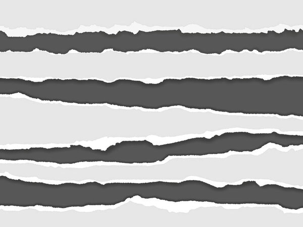 Torn paper divider lines. Ripped cardboard page edge, horizontal paper rips with shadow effect vector set of cardboard blank edge illustration