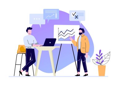 İş ofisi, başarılı iş adamı takım çalışması konsepti, insanlar iletişim ve kurumsal strateji yönetim çizimi tasarlıyor