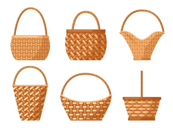Picnic Willow Baskets Collection Vector Basket Picnic Wicker Empty Illustration — Stock Vector
