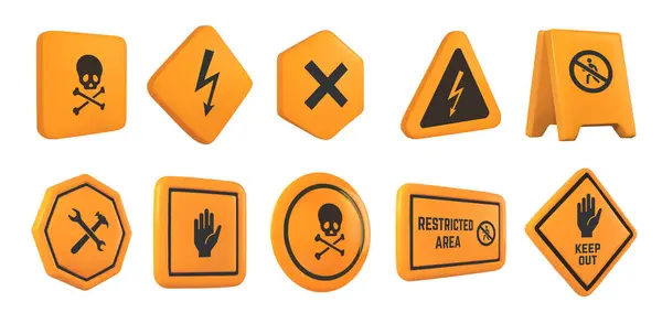 注意3Dサイン 注意のシンボルを危険にさらします 入らないし 制限された区域記号ベクトル イラストセットの注意3D記号 危険および警告のイラスト ストックベクター