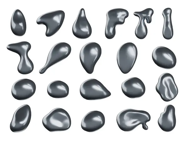 液体铬元素 熔融的金属形状 抽象的银滴和金属斑点 熔融钛反射面流体矢量绘图集 铬3D元件 液态金属形状 免版税图库矢量图片