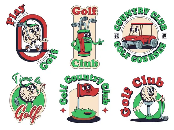 Modèles Impression Mascotte Cartoon Golf Emblèmes Club Golf Avec Balle Vecteur En Vente