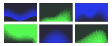 Dağılan dalga arka planı. Bitmap dinamik arkaplan, pixelated duotone ve dalgalı dijital duvar kağıdı vektör seti dijital şablon yarım ton çizimi