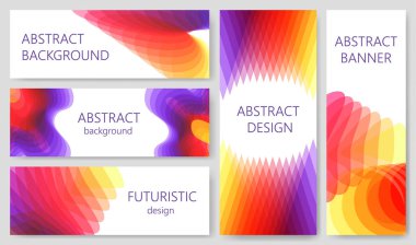 Soyut 3D katman pankart şablonu. Katmanlı dinamik şekiller, üstüste binen canlı gradyan renkler ve derinlik etkisi. Yaratıcı yerleşim vektör kümesi.