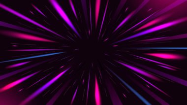 Hiperuzay arka planı. Canlı yıldız çarpması, hiper sıçrama veya ışık hızı konsepti. Uzayda hızlı hız, radyal çizgiler hareket eden yıldızların ve yıldızlararası seyahat vektörü çizimlerinin izleri.