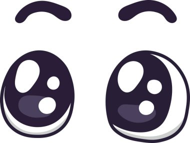 Çizgi film gözleri açık, kaşlarını kaldırmış, şaşkın ve şaşkın bir şekilde oyuncu ve esprili bir şekilde ifade ediyor, kaprisli ve çekici bir karakter tasarımı yaratıyor.