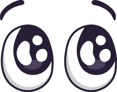 Karikatür gözleri şaşkınlık ve merakı ifade eder, büyük öğrencileri ve kaşlarını kaldırır, çeşitli tasarım projeleri için komik ve anlamlı bir görünüm yaratır.