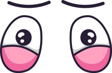 Bir çift pembe yanaklı karikatür göz hüznü, hayal kırıklığını ya da endişeyi ifade eden kaşlar kaldırarak, anlamlı ve anlamlı bir görsel yaratıyor.