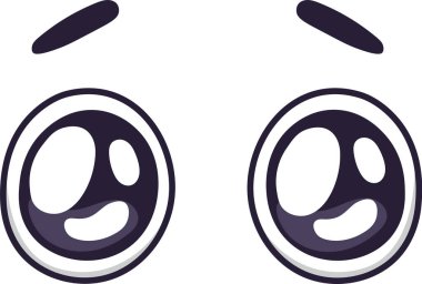 Endişeli görünen iki büyük çizgi film gözü, endişeli görünen kaşları ve endişeli gözbebekleri, komik ve anlamlı bir yüz ifadesi yaratıyor.