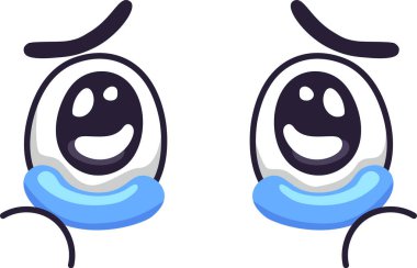 İki mutlu çizgi film göz yaşları döküyor, mutluluk ve rahatlama karışımı sergiliyorlar, muhtemelen bu anlamlı vektör illüstrasyonunda olumlu ya da komik bir olay yüzünden.