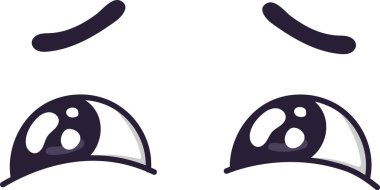 İki hüzünlü çizgi film karakteri hüznü ifade ediyor, kaşları hafifçe kalkık ve göz yaşları irislerin altında şekilleniyor, melankolik ve empatik bir ruh hali yaratıyor.