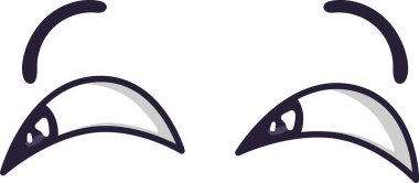 Çizgi film gözleri can sıkıntısını ve şüpheciliği ifade ediyor, karalama tarzı vektör çiziminde bir dizi komik yüz ifadeleri ve insan duyguları sergiliyor.