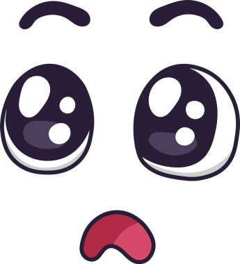 Confused cartoon face expressing a sad mood with big, surprised eyes, raised eyebrows, and a downturned mouth, creating a funny yet melancholic expression clipart